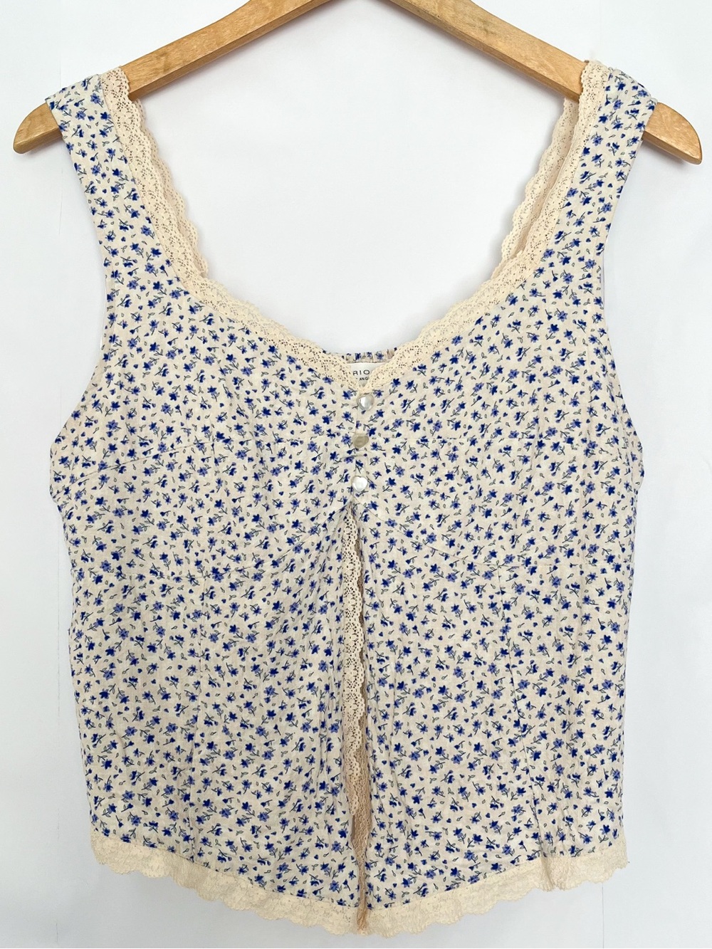 Babydoll Floral Cami Lace Trim Linen Blend Sweetheart Neck Cottage Size Large
